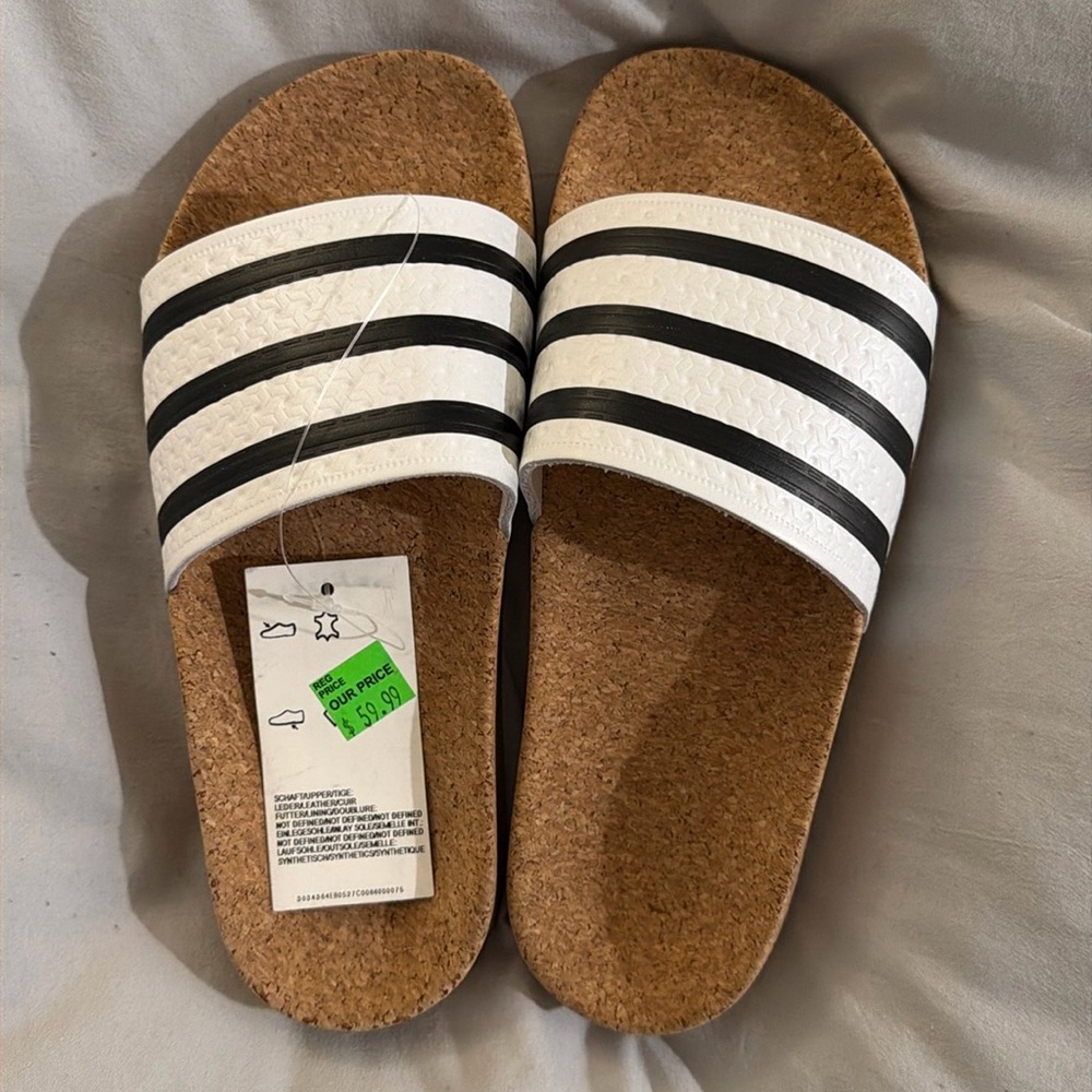 Adidas Adilette Cork Slides - White/Black
